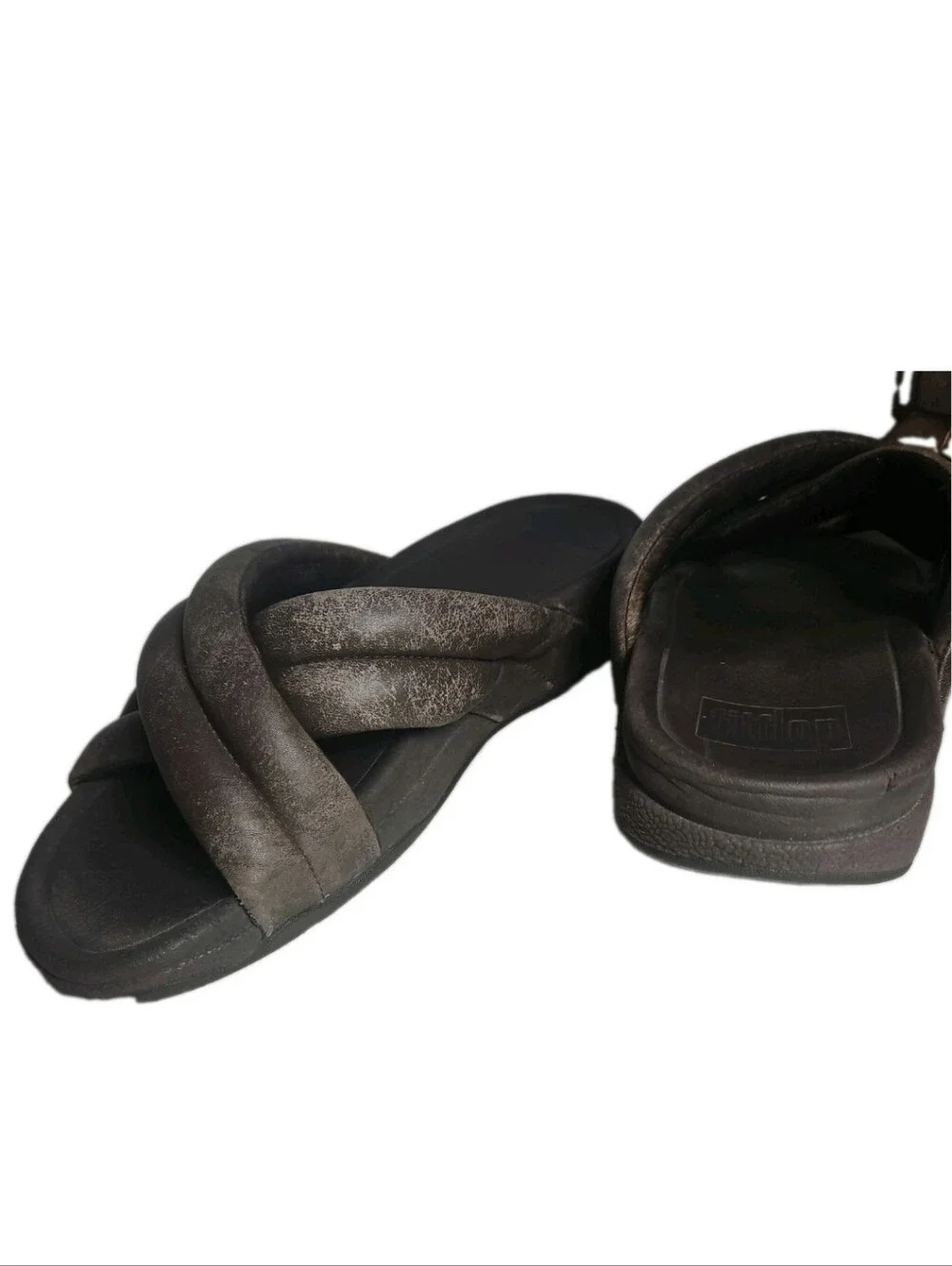 FitFlop men Brown Leather Slide Sandals Slip-On Solid 10.5 Standard[8D
